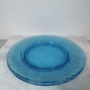 2 Bormioli Rocco  PALATINA AZUR BLUE AQUA  HAMMERED  GLASS DESSERT PLATES